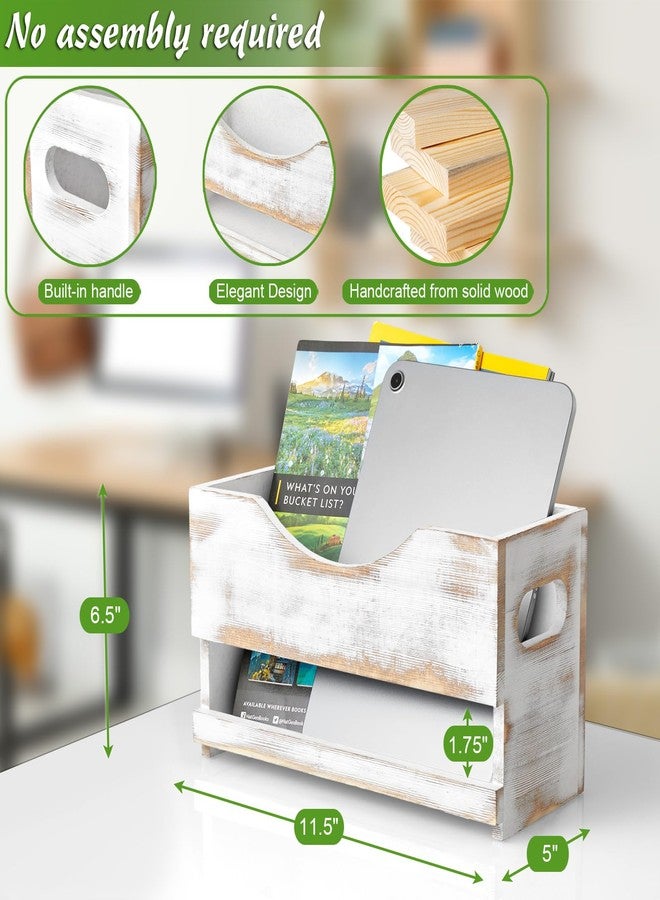 DRASTAR Magazine Holder, Bathroom Magazine Rack Floor, Wood Magazine Holder, Storage Holder for Book File Newspapers, Retro White - Image 3